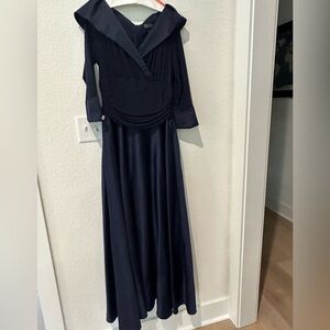 Jessica Howard Navy Blue Portrait Collar Formal Dress